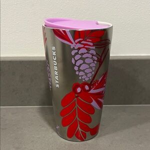 Starbucks Metallic Tumbler with Red and Purple Design